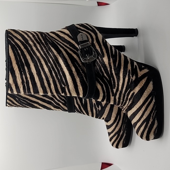 STUART WEITZMAN sz8 Pipenouveau Calf Hair Platform Bootie Zebra Print RA… - Picture 8 of 13